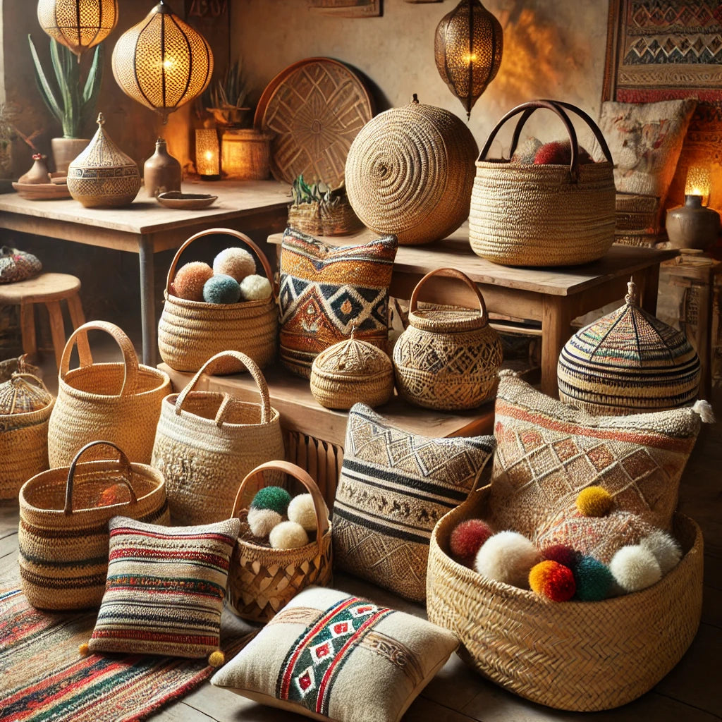 Paniers & Coussins Artisanaux – L’authenticité du savoir-faire marocain